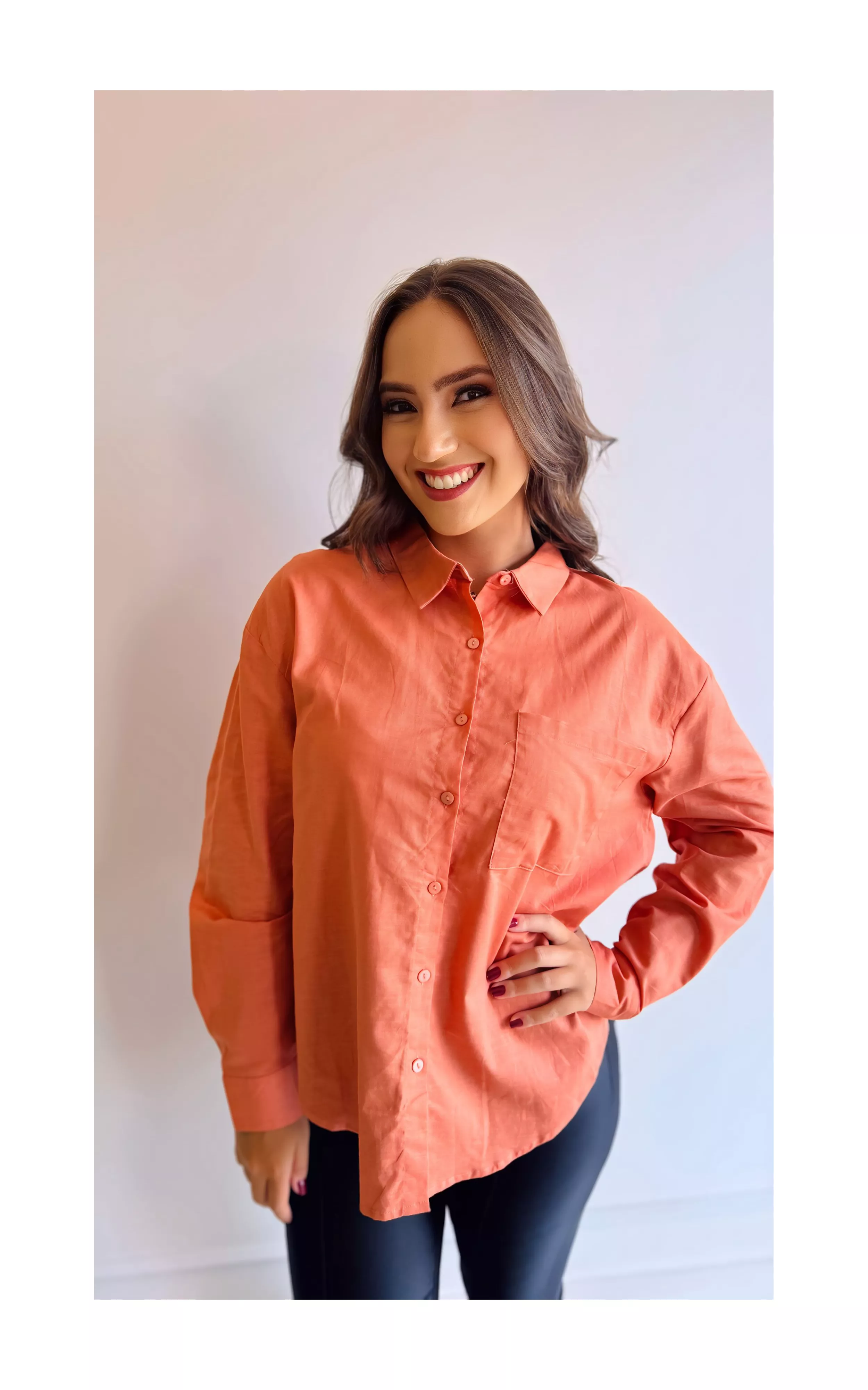 Camisa Feminina em Linho com Algodão - Manga Longa... - GIOVANA MODAS