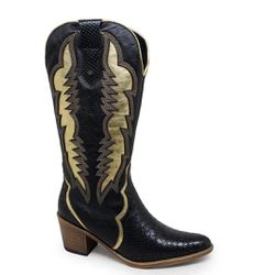 Bota Perlatto Nashville Couro Anac Preto Dourado P... - ACANÃ