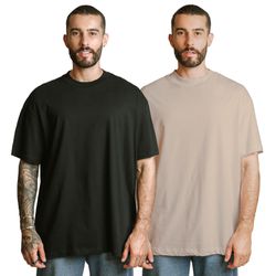 Kit 2 Camisetas Oversized 100% Algodão - Bege + Pr... - ACT Footwear