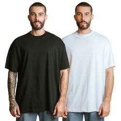 Kit 2 Camisetas Oversized 100% Algodão - Preto + B... - ACT Footwear