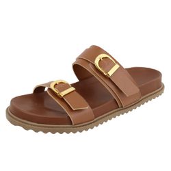 Papete Caribe Rasteira Fivela Dupla Caramelo - Agnes Veronez