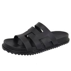 Papete Ilhabela Rasteira Casual Multi Tiras Preto - Agnes Veronez