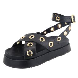 Flatform Xangai Plataforma Tiras Cruzadas Preto - Agnes Veronez