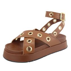 Flatform Xangai Sandália Tiras Ilhós Caramelo - Agnes Veronez