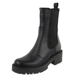 Bota Curitiba Elástico Couro Cano Médio Preto - Agnes Veronez