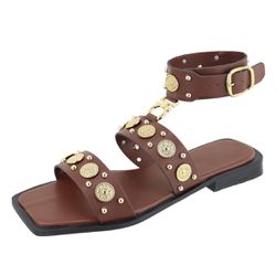 Rasteira Aura Flat Metais Dourado Boho Terra - Agnes Veronez