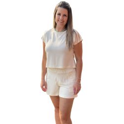 Conjunto blusa e short New Ternura Isis Bege - ALI... - ALIARTE CONFECÇÕES