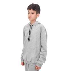 Blusa de Moletom Juvenil Canguru com Capuz Cinza -... - ALIARTE CONFECÇÕES