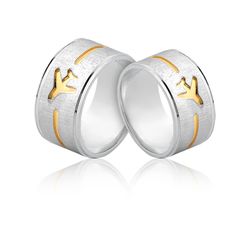 Alianças De Prata e Detalhes Banhado a Ouro - JHR-... - Alianças Zap