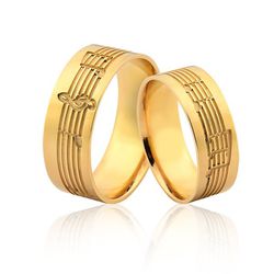 Alianças De Ouro Com Notas Musicais - JN-302 - Alianças da Fabrica 