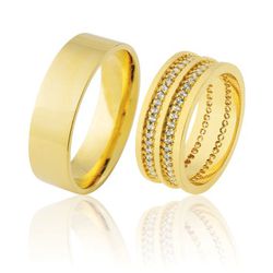Aliança Em Ouro Com Pedras - JN-345 - Alianças da Fabrica 