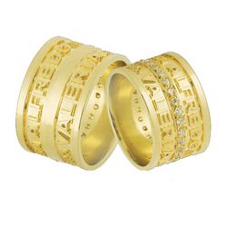 Aliança Em Ouro Personalizada Com Pedras - JN-37 - Alianças da Fabrica 