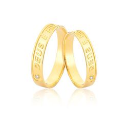 Aliança Personalizada Em Ouro Com Pedras - JN-533 - Alianças da Fabrica 