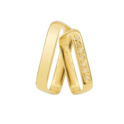 Aliança Quadrada Em Ouro Com Pedras - K-46 - Alianças da Fabrica 
