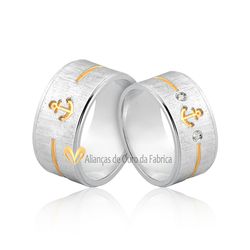 Alianças De Prata Com Ancora Banhada a Ouro - AG-4006 - Alianças da Fabrica 