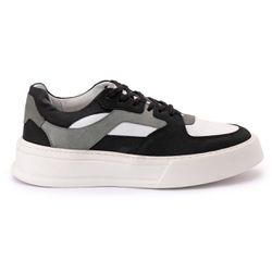 Tênis Masculino Couro Tricolor Branco Preto e Cinz... - Logaly 