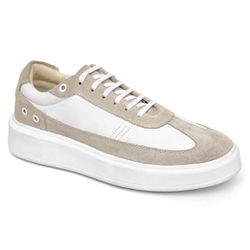 Tênis Couro Fly Branco Nobuck Areia - Logaly 