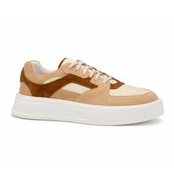 Tênis Masculino Couro Tricolor Branco Bege Marrom - Logaly 