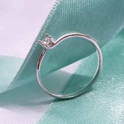 Anel Solitario em Prata 925 Moderno Com Zirconia -... - Almeida Prada