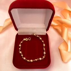 Pulseira Infantil Ouro 18k - Bolinha e Pérolas - P... - Almeida Prada