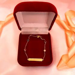 Pulseira Infantil Ouro 18K - Plaquinha e Pontos de... - Almeida Prada
