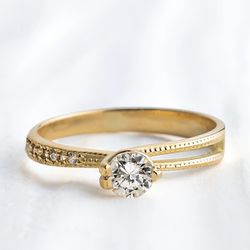Anel Noivado Ouro18k - Flor Zirconia - NO03 - Almeida Prada