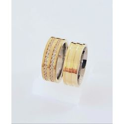 Aliança Ouro 18 750 e Prata 950 7mm - AOP0014 - Almeida Prada