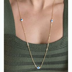 Colar 75 cm olho grego azul claro banhado a ouro ... - Almeida Prada