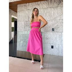 Vestido Eloise midi sem alças com recorte - Rosa - AMARI BRAND