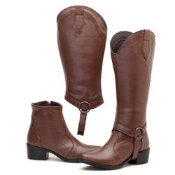 Bota Western 2 em 1 Laura Couro Chocolate - TX1111... - AMARENA SHOES
