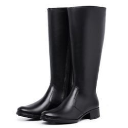 Bota Montaria Lisa Couro Salto Baixo Preto - 91406... - AMARENA SHOES