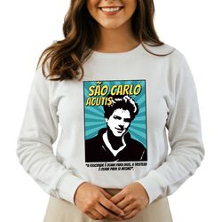 Blusa Moletom Comic São Carlo Acutis Católico Bran... - Amiguinhos do Céu