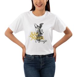 Camiseta São Miguel Arcanjo Branca Feminina Fé Cat... - Amiguinhos do Céu