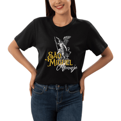 Camiseta São Miguel Arcanjo Preto Feminina Católic... - Amiguinhos do Céu
