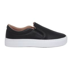 Tênis slip on couro sola alta preto - São Paulo - Camerina