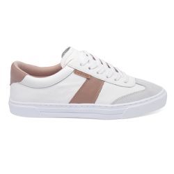 Tênis couro casual branco e mocha - Maracanã - Camerina