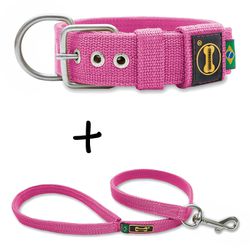 Coleira Para Cachorro Fit + Guia / Rosa - FG-A13 - AMOROSSO