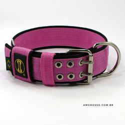 Coleira Para Cachorro Amorosso Slim (rosa e preto)... - AMOROSSO