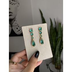 Brinco Pedras Verde Turmalina - LBR129B - ANA B ACESSÓRIOS