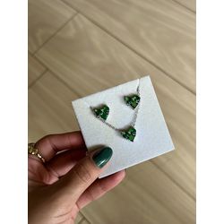 Conjunto Coração Lapidado Verde Esmeralda - BCOJ02... - ANA B ACESSÓRIOS