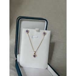 Conjunto Coração Ametista Banhado a Ouro - LCOJ68... - ANA B ACESSÓRIOS