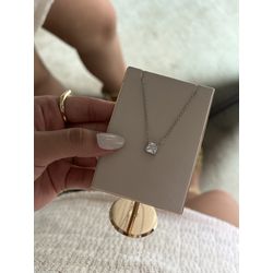 Colar Ponto de Luz Quadrado Banhada a Ródio Branco... - ANA B ACESSÓRIOS