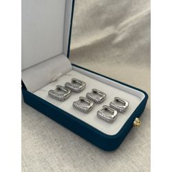 Brinco Argola Quadrada Cravejada Banhado Ródio Bra... - ANA B ACESSÓRIOS