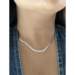 Choker Fita Laminada Ródio Branco - 546 - ANA B ACESSÓRIOS