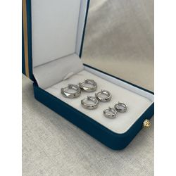 Trio Argolas Sextavadas Banhadas a Ródio Branco - ... - ANA B ACESSÓRIOS