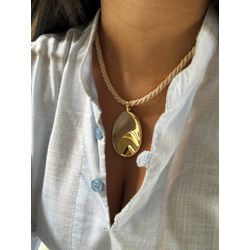 COLAR CORDÃO NUDE COM PINGENTE CHAPA BANHADO A OUR... - ANA B ACESSÓRIOS