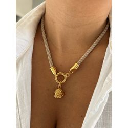 COLAR CORDÃO LISTRADO FECHO BOIA E PINGENTE ORGÂNI... - ANA B ACESSÓRIOS