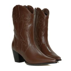Bota Cano Médio Western - Ivy, Marrom - 21080 - C - ANALAURACALCADOS