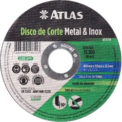 DISCO DE CORTE METAL INOX 115X1 ATLAS - Andraort Tintas