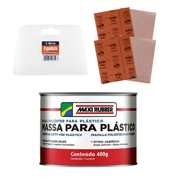 KIT MASSA POLIESTER + ESPATULA + LIXA SECO 80 + LI... - Andraort Tintas